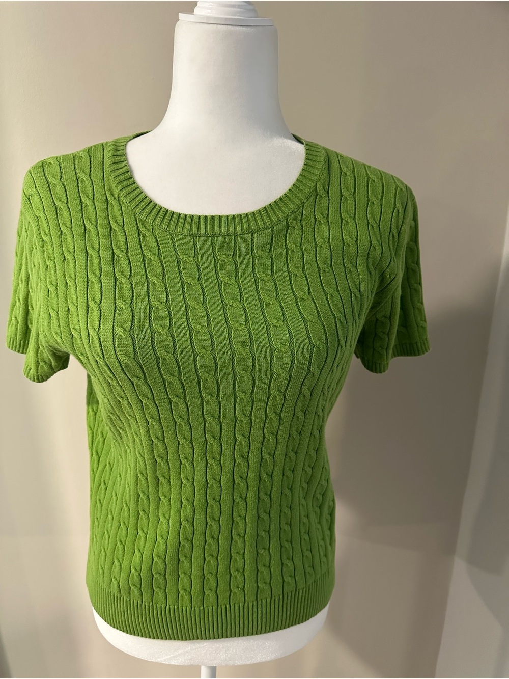 Willi Smith Lime Green Cable-Knit Short Sleeve Sweater Top